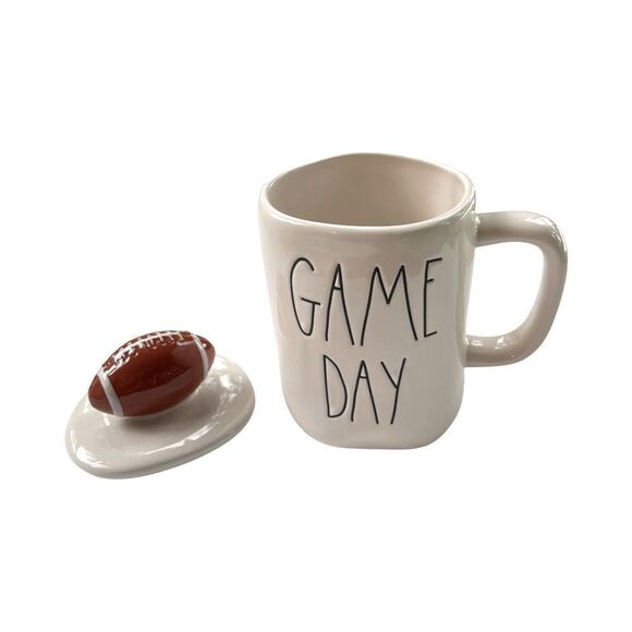 Rae Dunn GAME DAY Mug w/Football Topper White Ceramic - Picture 2 of 8